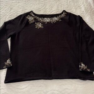 Beautiful Gently Loved Lane Bryant Black Knit Embellished/Embroidered Sweater